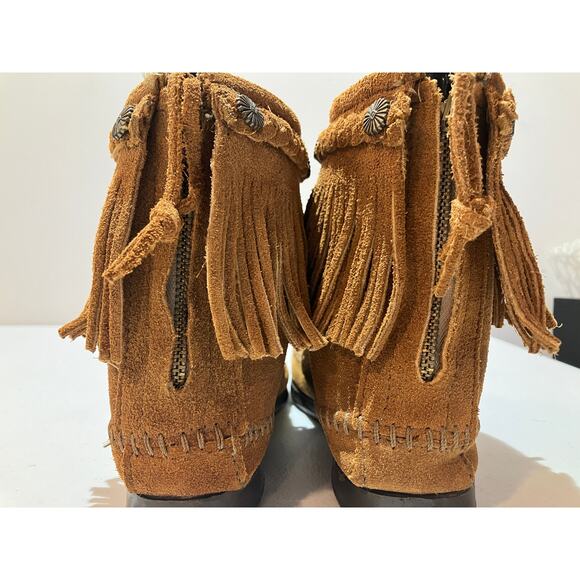 Minnetonka Brown Suede Fringe Back Zip Ankle Bootie Moccasin Shoes Size 7 - Picture 10 of 10